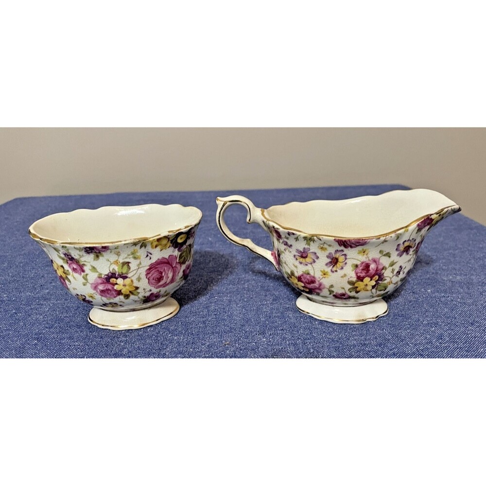 Vintage James Kent Ltd Longton Rapture Pattern #3007 Creamer And Sugar Bowl